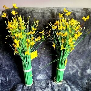NWT lot of 2 Yellow Forsythia & Grass Bundle 24' spring summer home decor accent